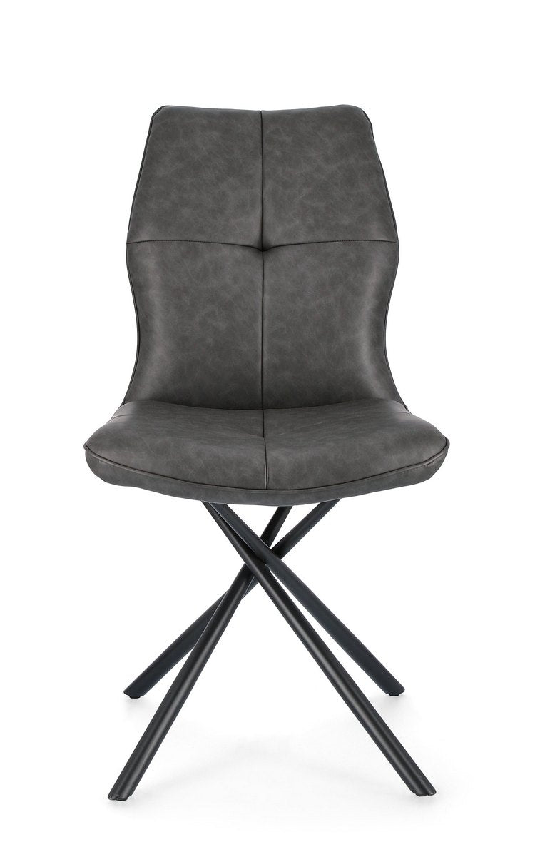 set di 2 sedie kepler in similpelle antracite e gambe incrociate nere, dettaglio della struttura in legno, metallo o plastica