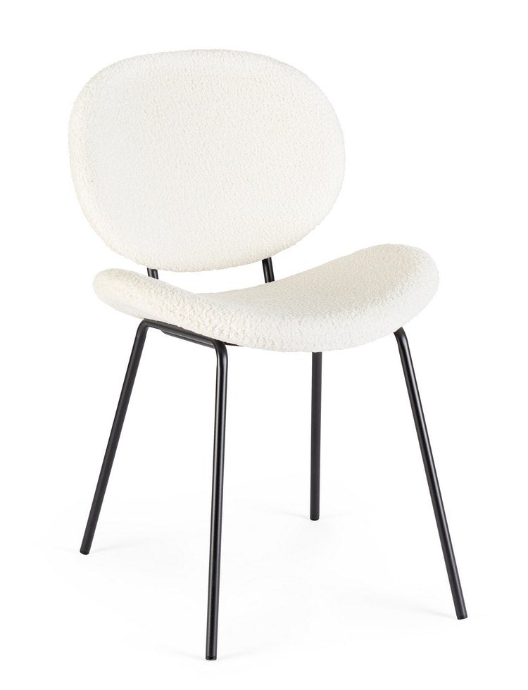 set di 2 sedie maddie in tessuto bianco e base acciaio nero, sedia dal design moderno per sala da pranzo o soggiorno
