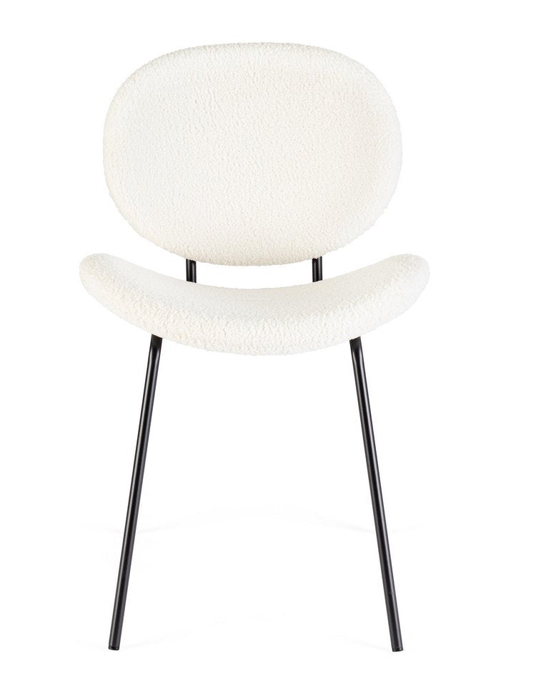 set di 2 sedie maddie in tessuto bianco e base acciaio nero, dettaglio della struttura in legno, metallo o plastica