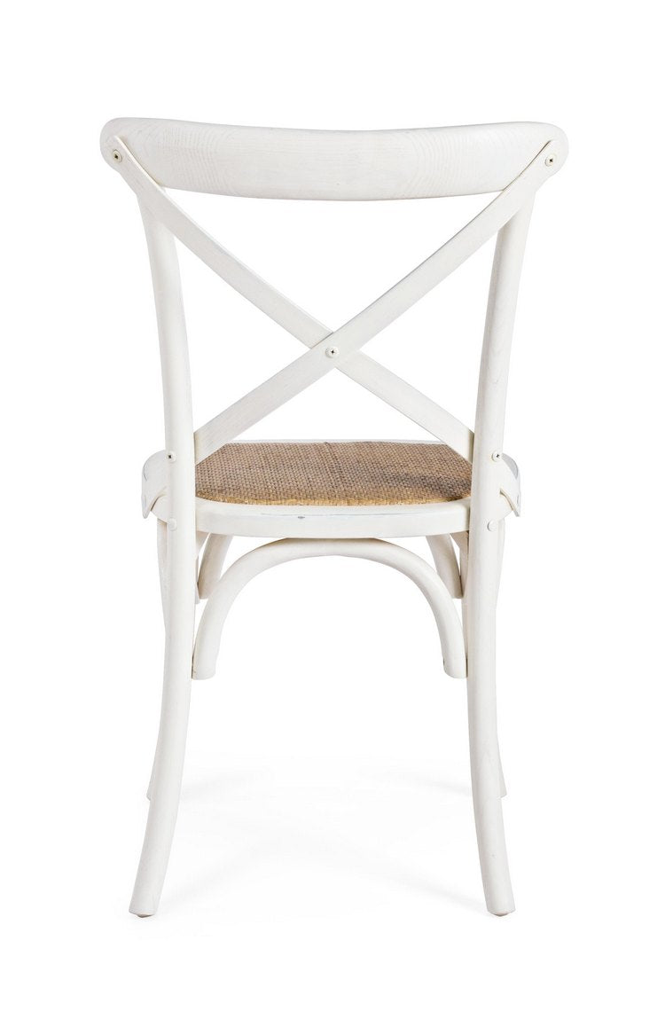 set di 2 sedie cross in legno di olmo bianco e rattan naturale, seduta ergonomica per comfort quotidiano