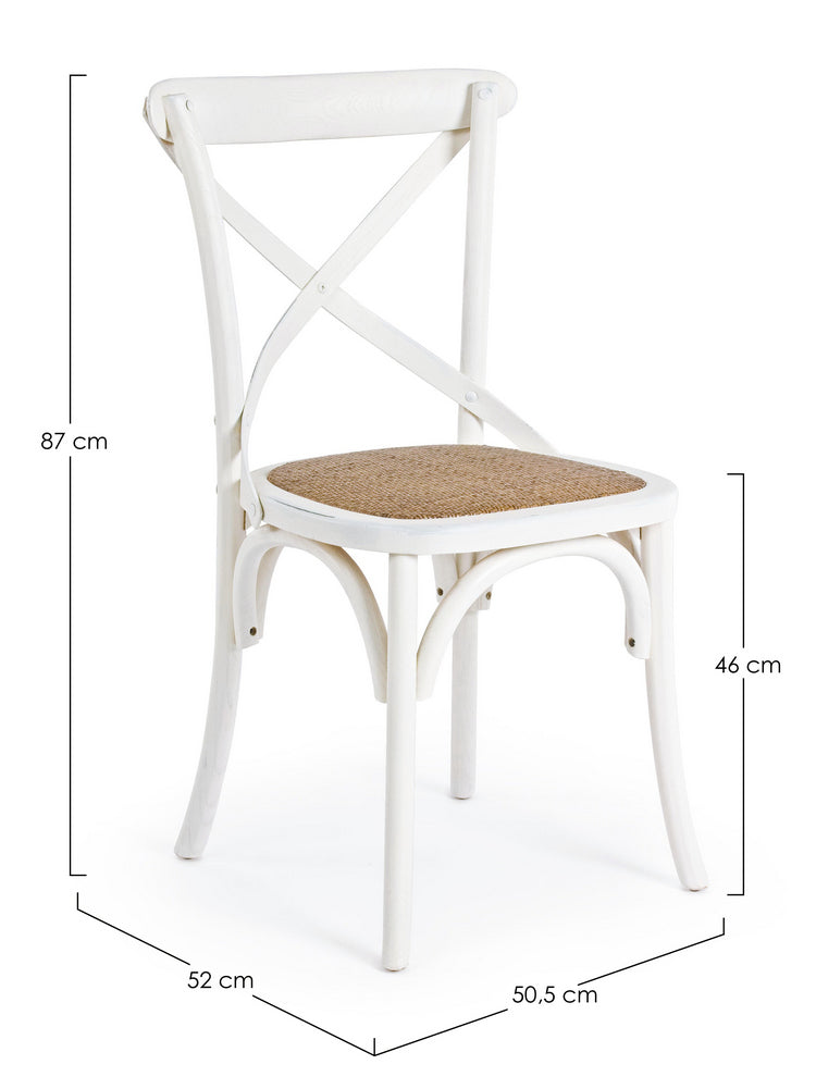 set di 2 sedie cross in legno di olmo bianco e rattan naturale, struttura solida e stabile, adatta a ogni ambiente