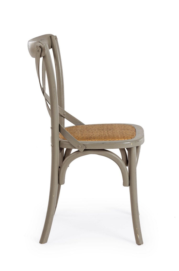 set di 2 sedie cross in legno di olmo grigio scuro e rattan naturale, seduta ergonomica per comfort quotidiano