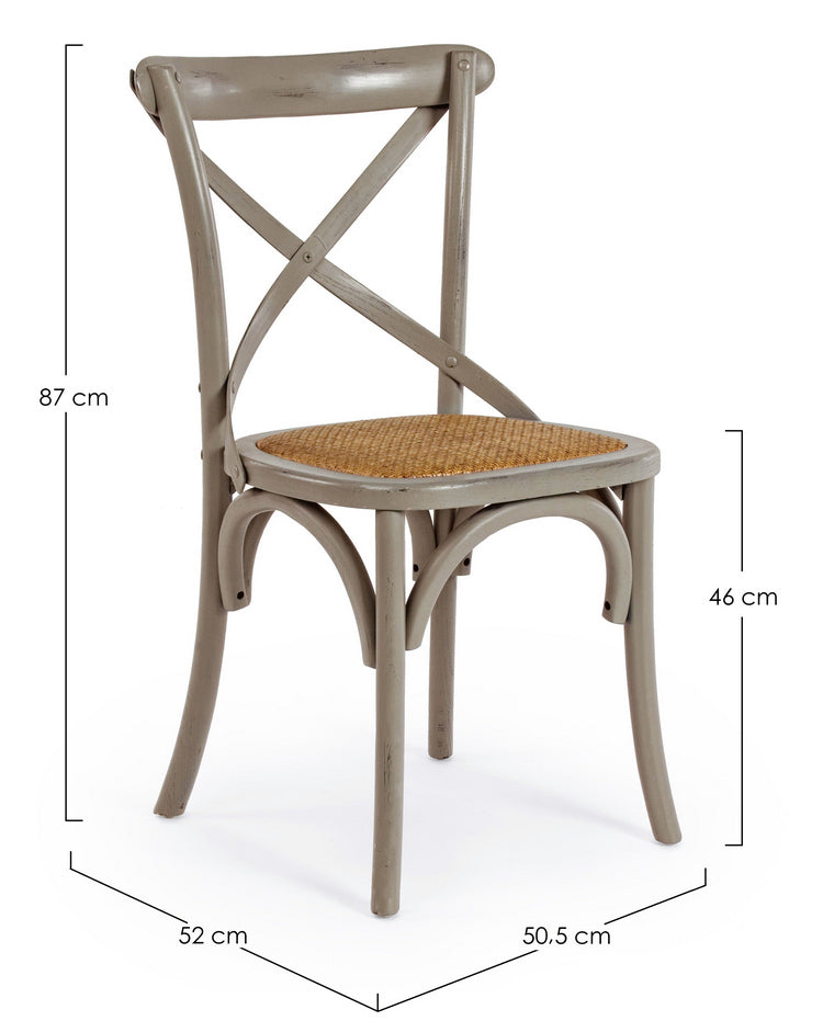 set di 2 sedie cross in legno di olmo grigio scuro e rattan naturale, facile da abbinare a qualsiasi stile d’arredo