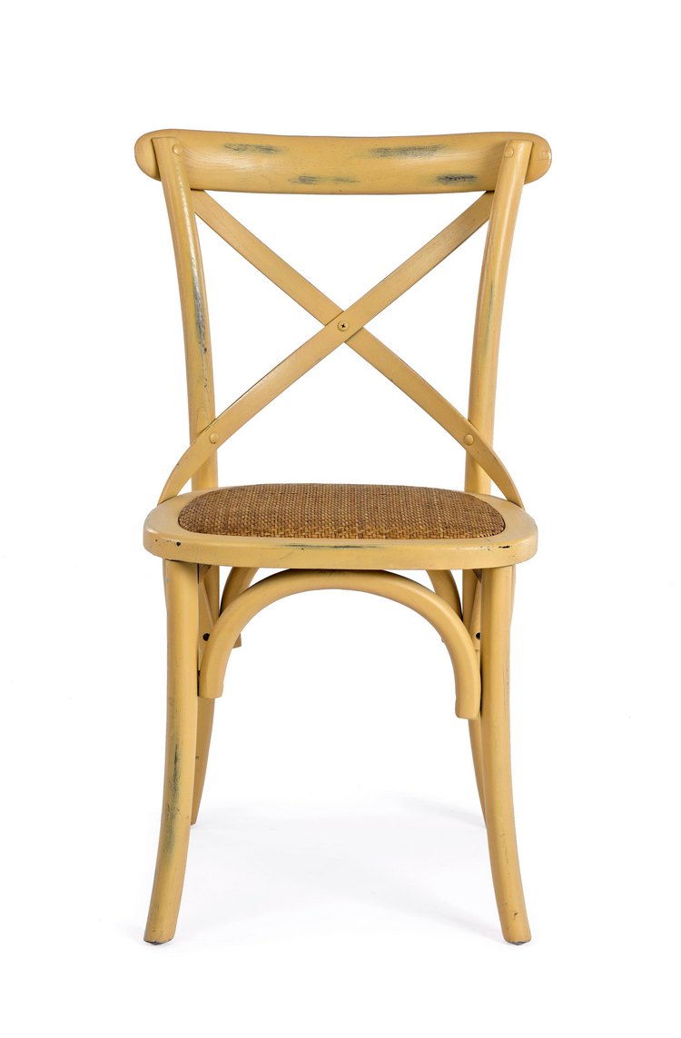set di 2 sedie cross in legno di olmo ocra e rattan naturale, seduta ergonomica per comfort quotidiano