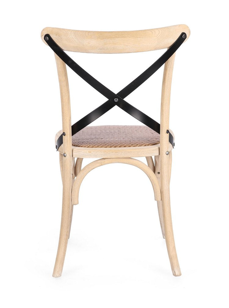 set di 2 sedie cross metal in legno di olmo chiaro e stecche acciaio nero, ideale per cucina, sala da pranzo o studio