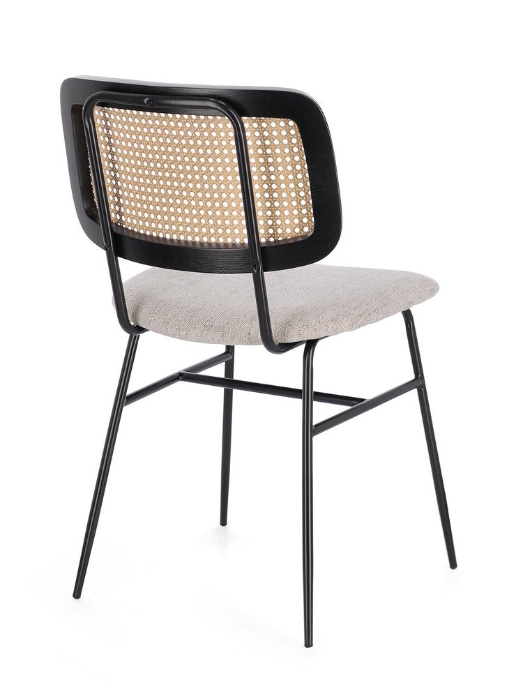 set di 2 sedie glenna in tessuto tortora e rattan con gambe acciaio nere, seduta ergonomica per comfort quotidiano