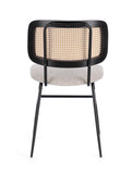 set di 2 sedie glenna in tessuto tortora e rattan con gambe acciaio nere, ideale per cucina, sala da pranzo o studio