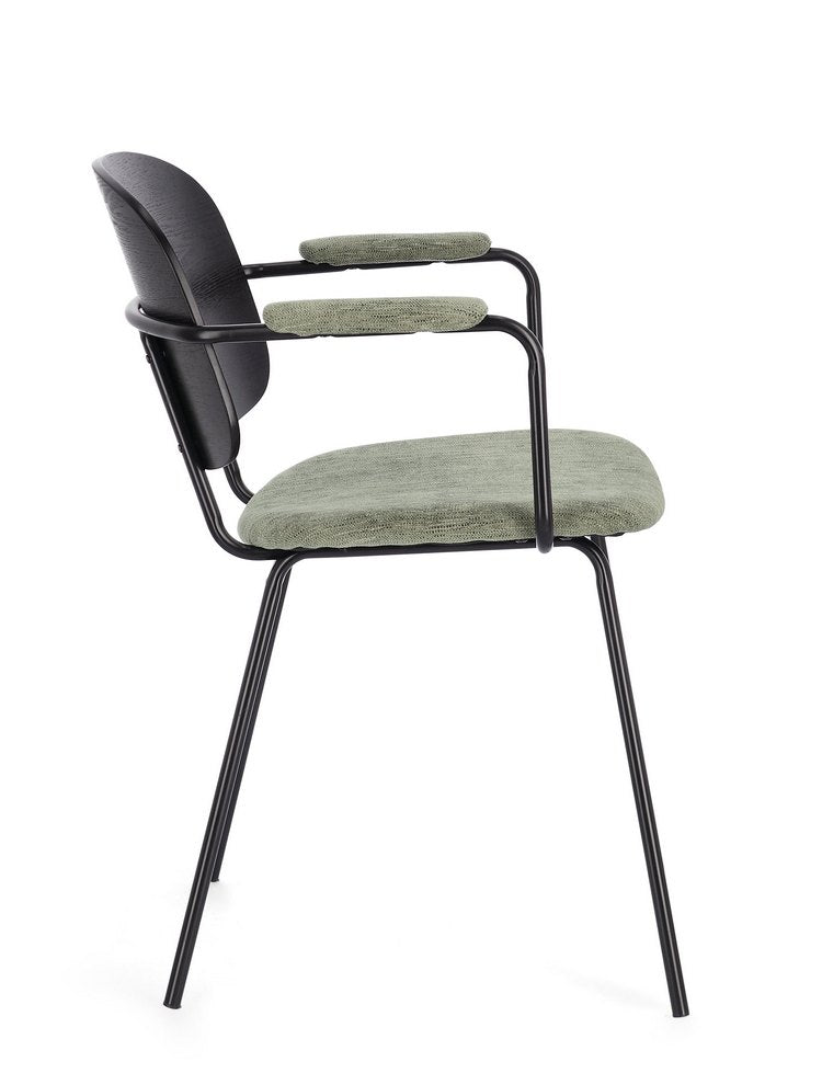 set di 2 sedie sienna in tessuto verde e struttura nera, vista ambientata in soggiorno o sala da pranzo