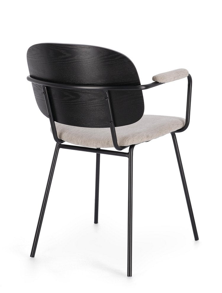 set di 2 sedie sienna in legno di pioppo e tessuto natural, gambe acciaio nere, comfort superiore grazie al supporto laterale