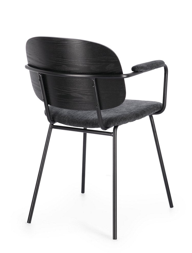 set di 2 sedie sienna in legno di pioppo e tessuto grigio scuro, gambe acciaio nere, comfort superiore grazie al supporto...