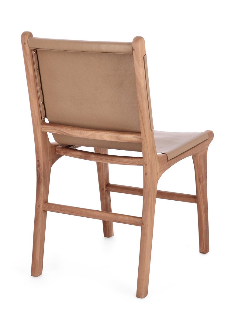set di 2 sedie eugenie in legno di teak e vera pelle tortora, seduta ergonomica per comfort quotidiano