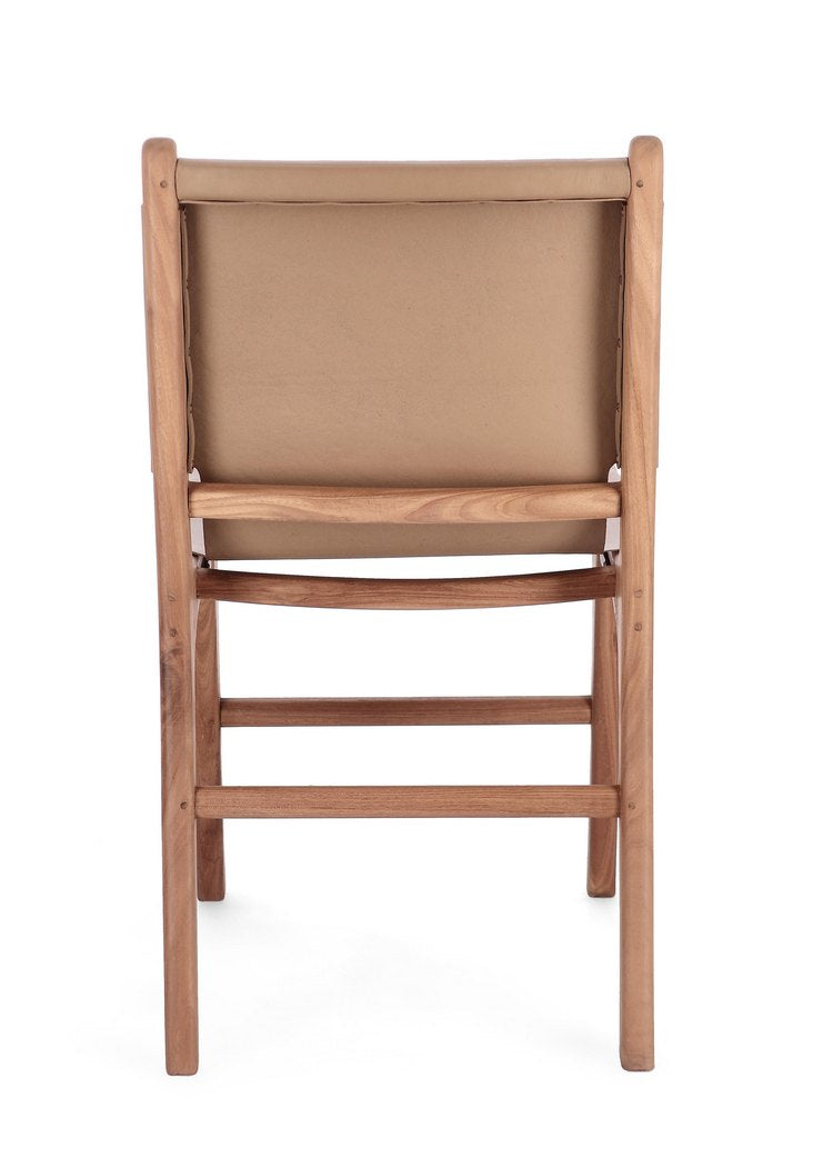 set di 2 sedie eugenie in legno di teak e vera pelle tortora, ideale per cucina, sala da pranzo o studio