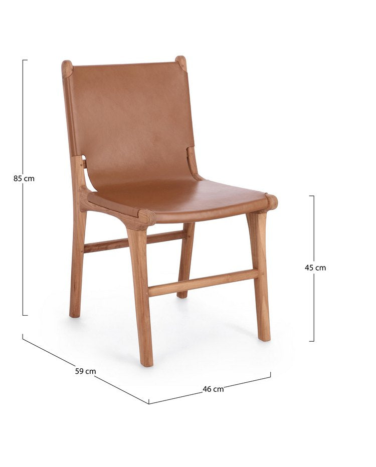 set di 2 sedie eugenie in legno di teak e vera pelle cognac, facile da abbinare a qualsiasi stile d’arredo