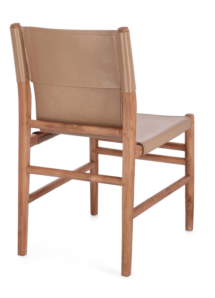 set di 2 sedie caroline in legno di teak e vera pelle tortora, seduta ergonomica per comfort quotidiano