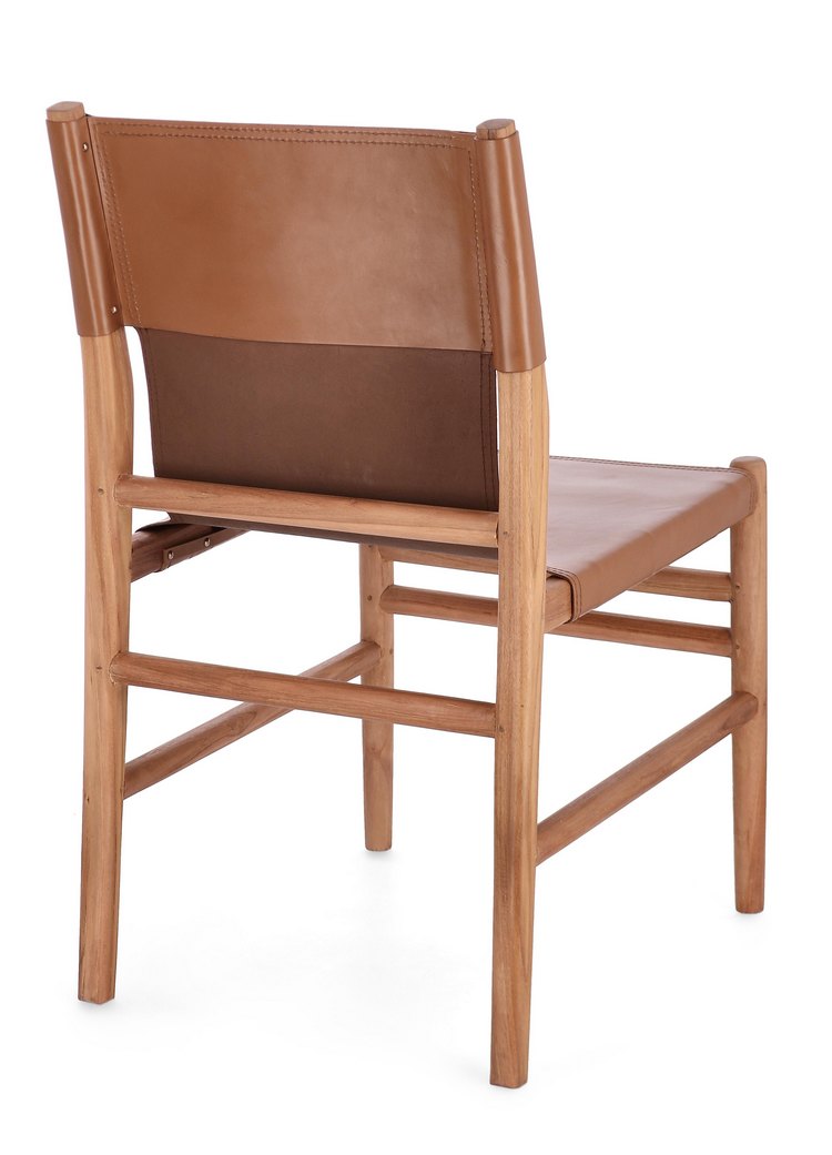 set di 2 sedie caroline in legno di teak e vera pelle cognac, seduta ergonomica per comfort quotidiano