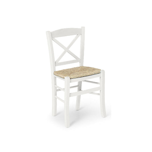 set di 2 sedie tiburtina in legno massello bianco con seduta in paglia, sedia dal design moderno per sala da pranzo o...