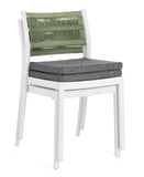set di 4 sedie alvin in polipropilene bianco e corda intrecciata verde, impilabili, modello outdoor dal design moderno e...
