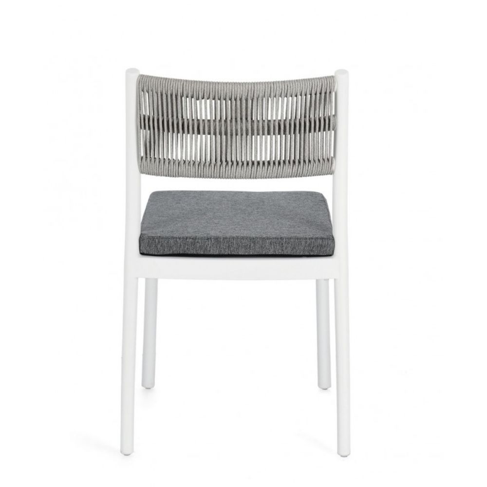 set di 4 sedie alvin in polipropilene bianco e corda intrecciata grigio chiaro, impilabili, comoda e leggera, perfetta per...