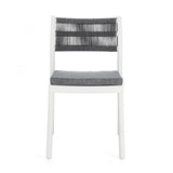 set di 4 sedie alvin in polipropilene bianco e corda intrecciata grigio scuro, impilabili, ideale per arredare con stile il...