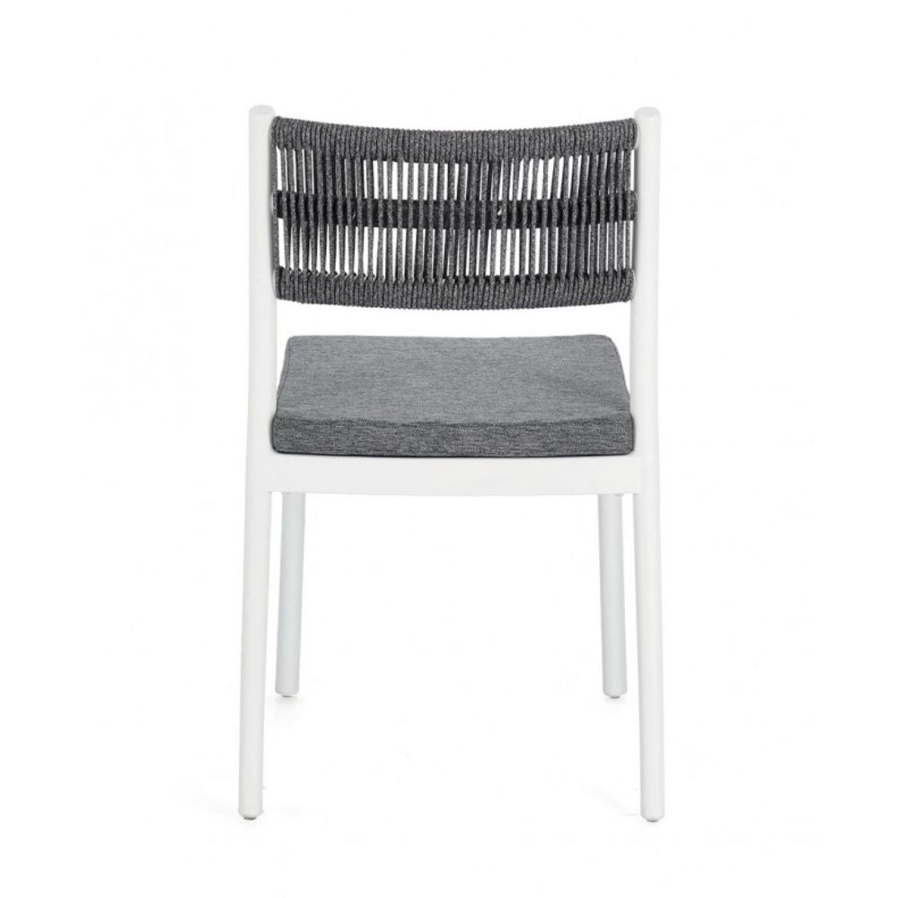 set di 4 sedie alvin in polipropilene bianco e corda intrecciata grigio scuro, impilabili, comoda e leggera, perfetta per...