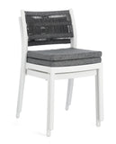 set di 4 sedie alvin in polipropilene bianco e corda intrecciata grigio scuro, impilabili, modello outdoor dal design...
