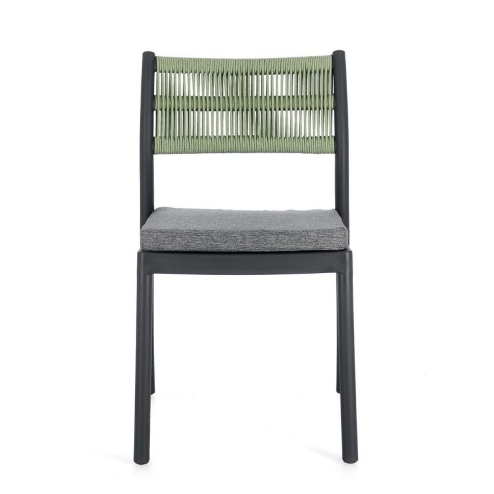 set di 4 sedie alvin in polipropilene antracite e corda intrecciata verde, impilabili, ideale per arredare con stile il tuo...
