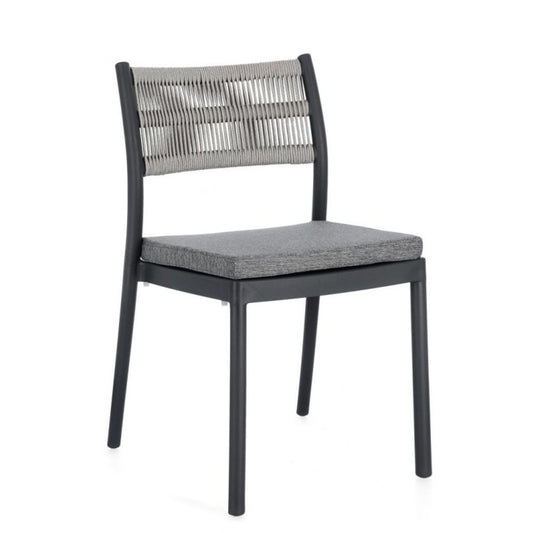 set di 4 sedie alvin in polipropilene antracite e corda intrecciata grigio chiaro, impilabili, sedia per esterno resistente...