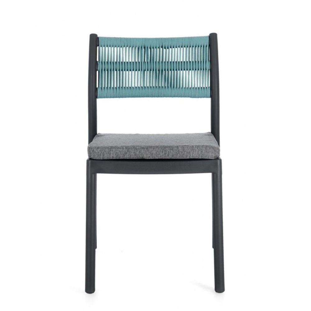 set di 4 sedie alvin in polipropilene antracite e corda intrecciata blu, impilabili, ideale per arredare con stile il tuo...