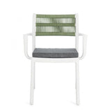 set di 4 sedie alvin in polipropilene bianco e corda intrecciata verde, con braccioli, ideale per arredare con stile il tuo...