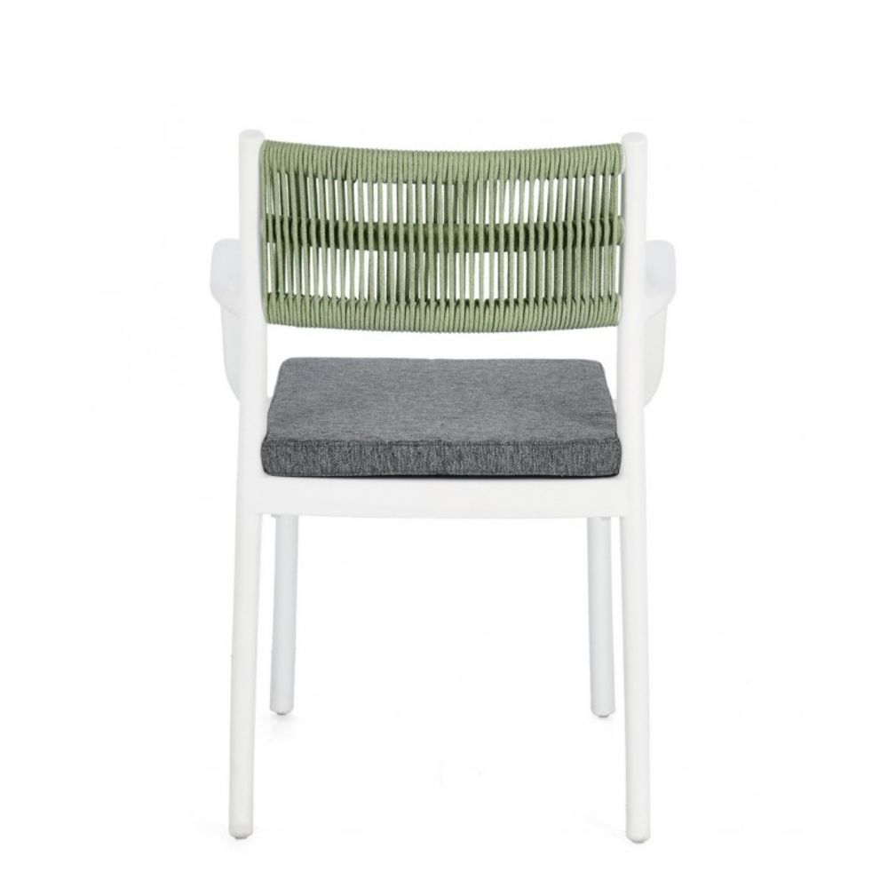 set di 4 sedie alvin in polipropilene bianco e corda intrecciata verde, con braccioli, comoda e leggera, perfetta per...