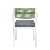 set di 4 sedie alvin in polipropilene bianco e corda intrecciata verde, con braccioli, comoda e leggera, perfetta per...