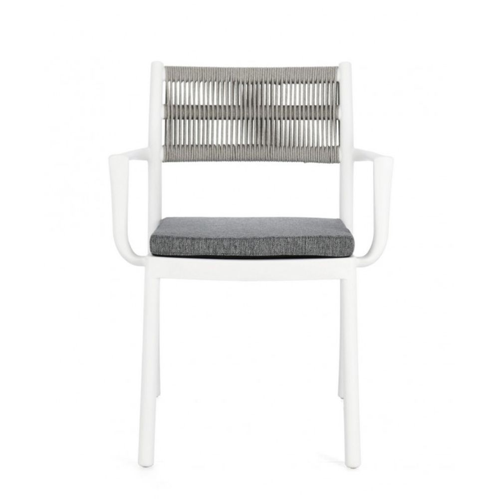set di 4 sedie alvin in polipropilene bianco e corda intrecciata grigio chiaro, con braccioli, ideale per arredare con stile...