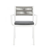 set di 4 sedie alvin in polipropilene bianco e corda intrecciata grigio chiaro, con braccioli, ideale per arredare con stile...