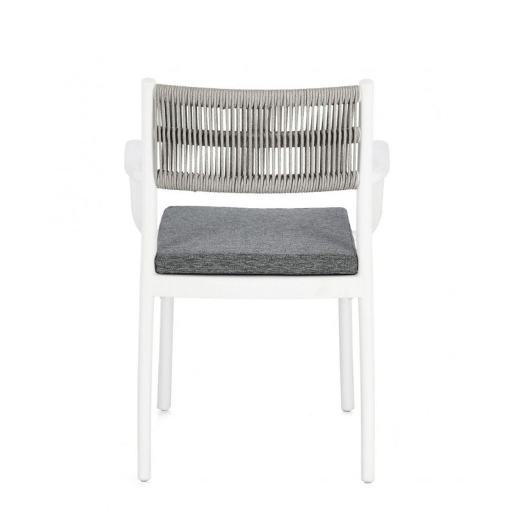 set di 4 sedie alvin in polipropilene bianco e corda intrecciata grigio chiaro, con braccioli, comoda e leggera, perfetta...