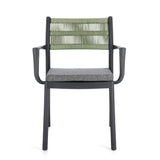 set di 4 sedie alvin in polipropilene antracite e corda intrecciata verde, con braccioli, ideale per arredare con stile il...