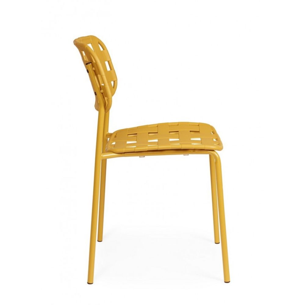 set di 4 sedie clover in polipropilene giallo e struttura acciaio, impilabile, comoda e leggera, perfetta per giardino o...