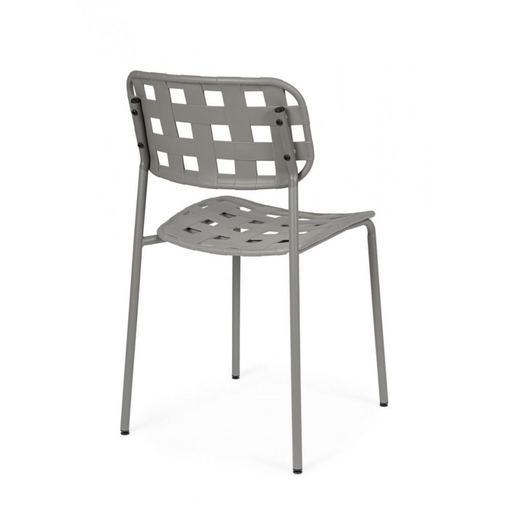 set di 4 sedie clover in polipropilene grigio e struttura acciaio, impilabile, dettaglio della finitura in metallo, plastica...
