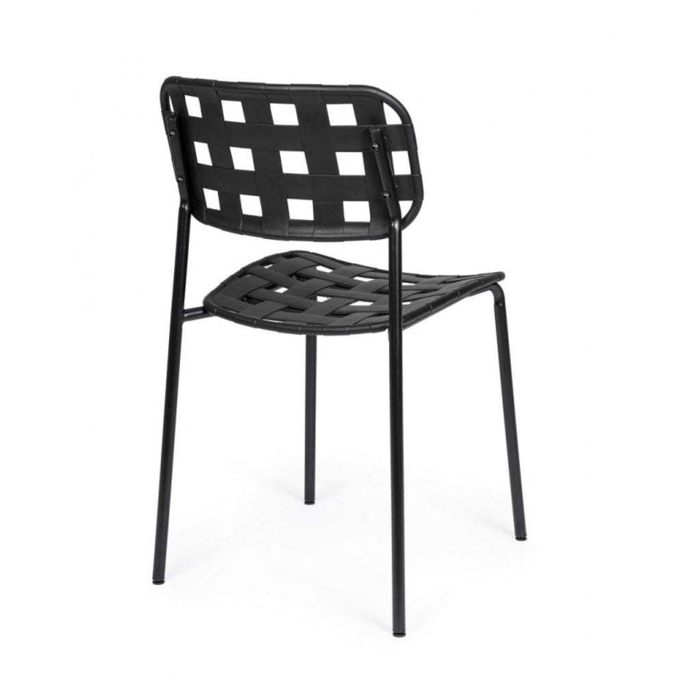 set di 4 sedie clover in polipropilene nero e struttura acciaio, impilabile, dettaglio della finitura in metallo, plastica o...