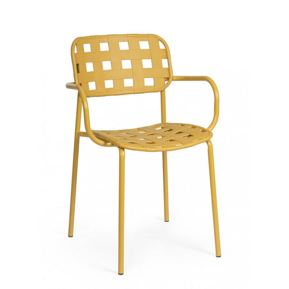 set di 4 sedie clover in polipropilene giallo e struttura acciaio, con braccioli, sedia per esterno resistente agli agenti...