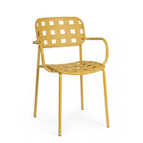 set di 4 sedie clover in polipropilene giallo e struttura acciaio, con braccioli, sedia per esterno resistente agli agenti...