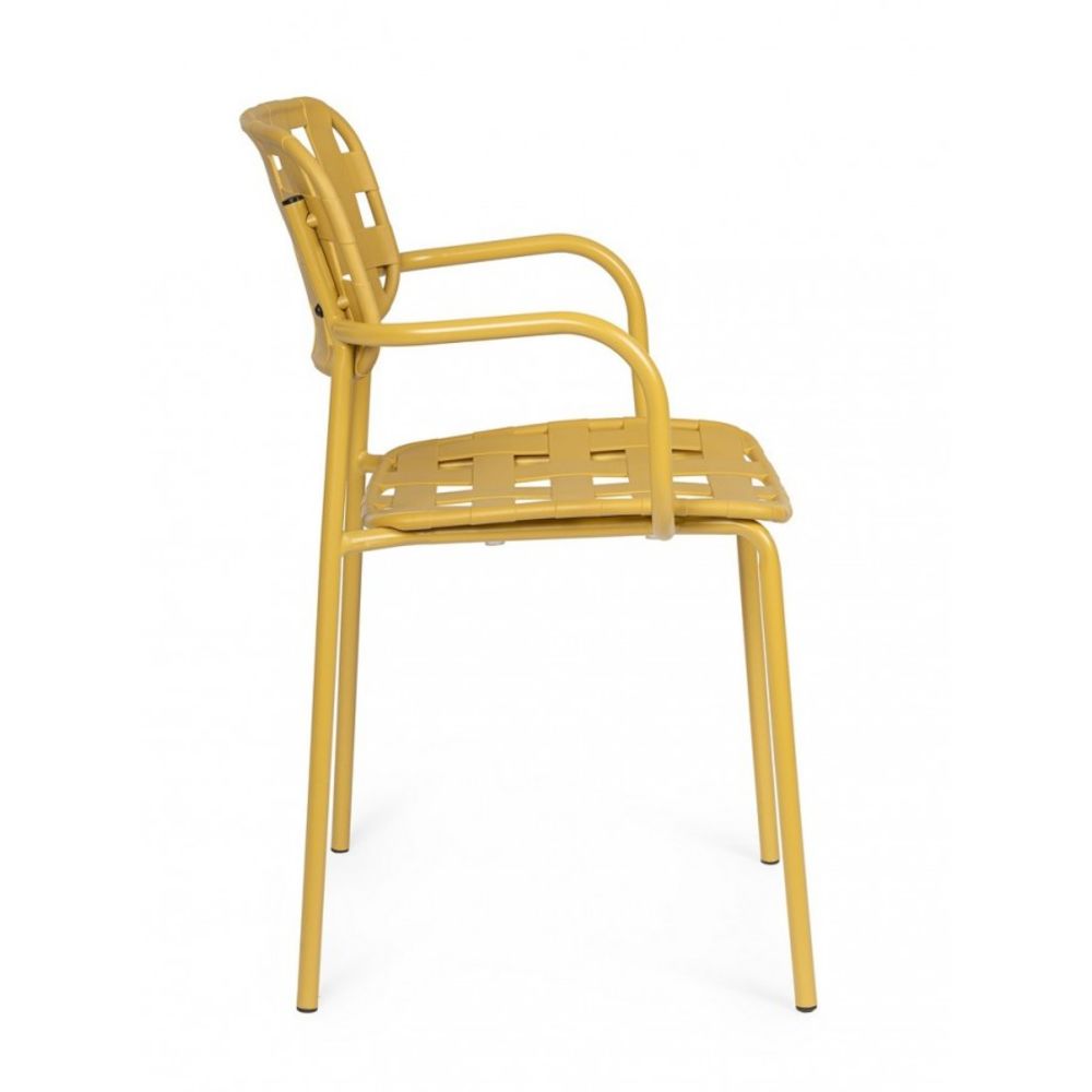 set di 4 sedie clover in polipropilene giallo e struttura acciaio, con braccioli, comoda e leggera, perfetta per giardino o...