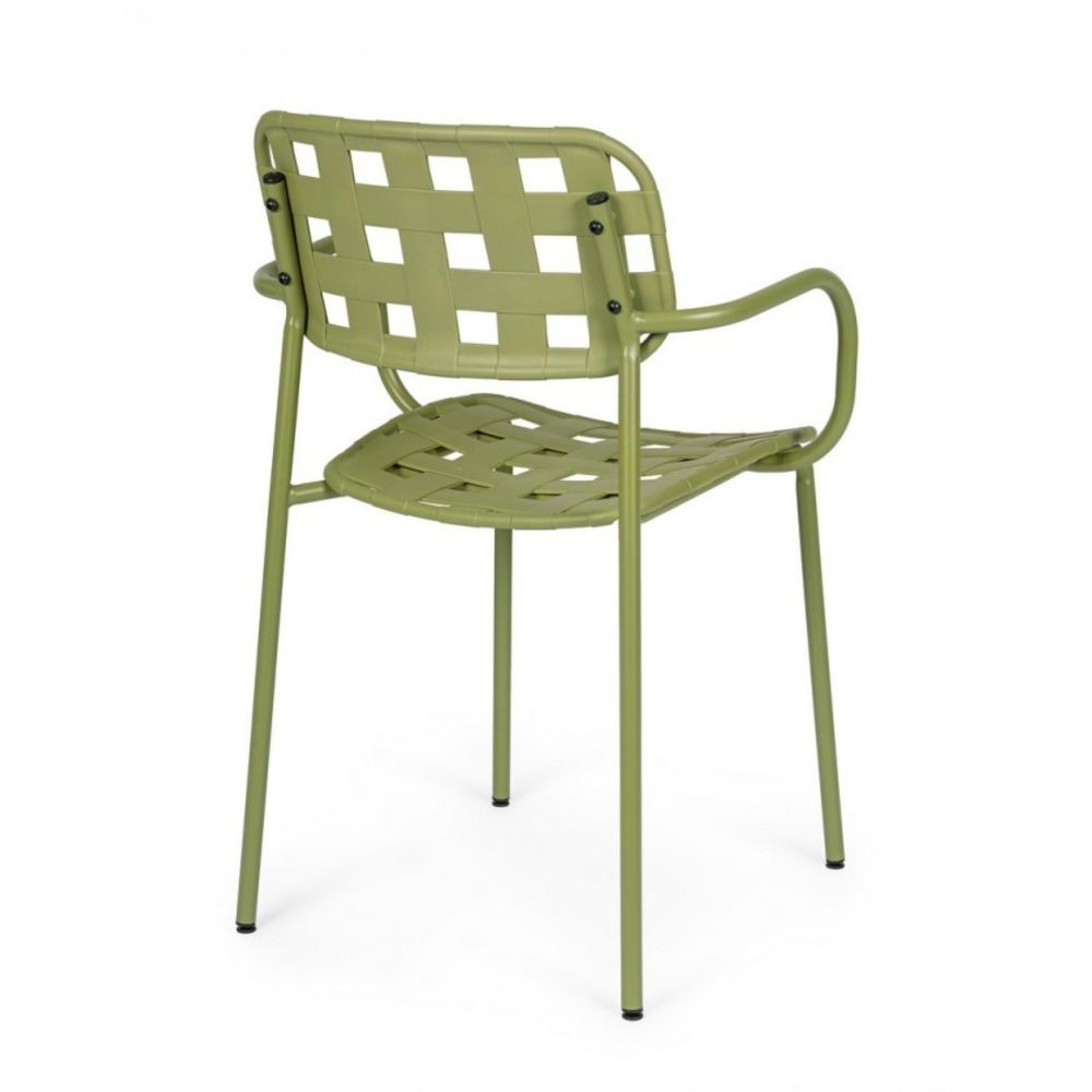 set di 4 sedie clover in polipropilene verde e struttura acciaio, con braccioli, dettaglio della finitura in metallo,...