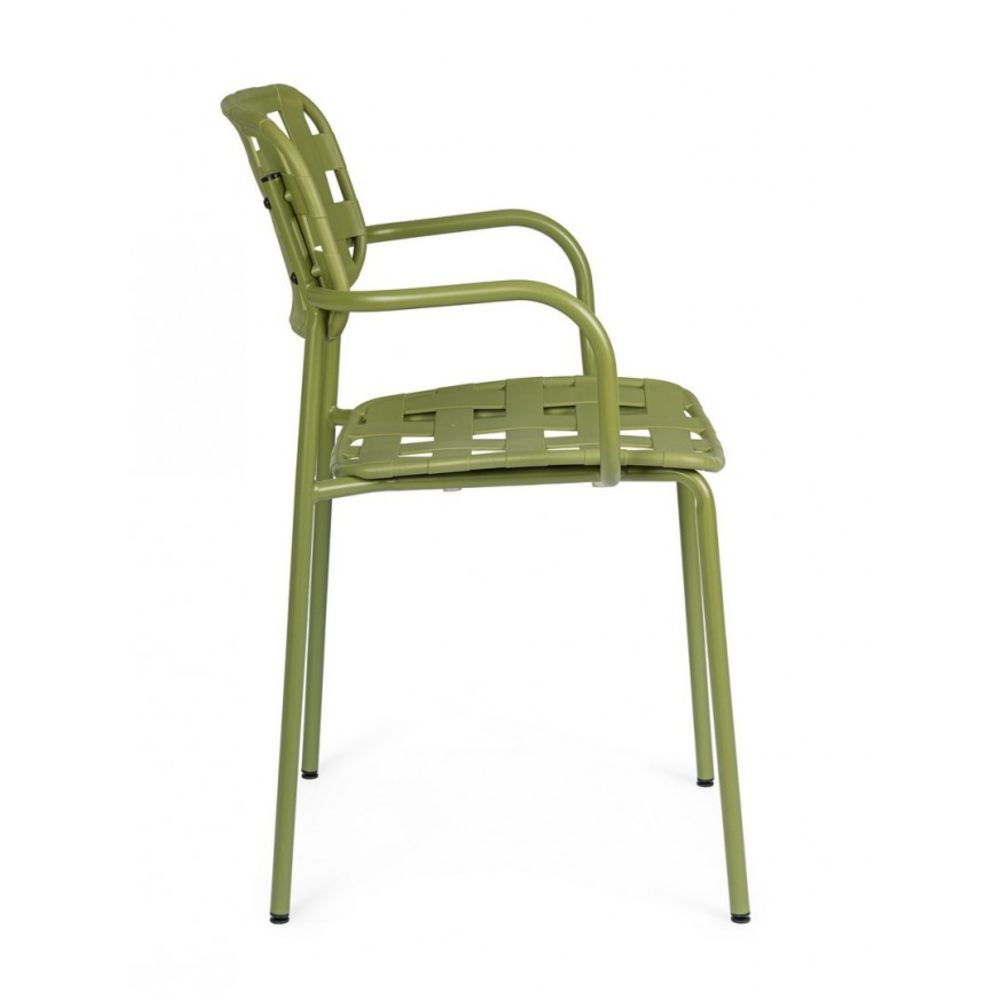 set di 4 sedie clover in polipropilene verde e struttura acciaio, con braccioli, comoda e leggera, perfetta per giardino o...