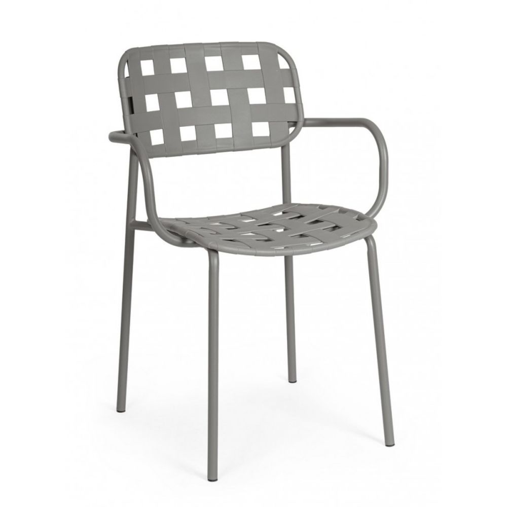 set di 4 sedie clover in polipropilene grigio e struttura acciaio, con braccioli, sedia per esterno resistente agli agenti...