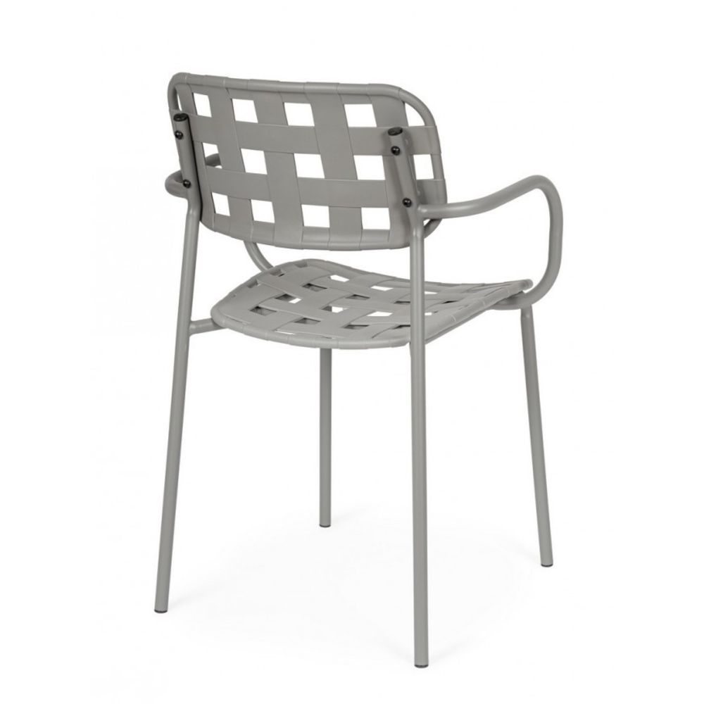 set di 4 sedie clover in polipropilene grigio e struttura acciaio, con braccioli, dettaglio della finitura in metallo,...