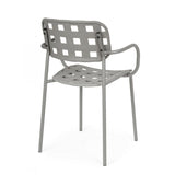 set di 4 sedie clover in polipropilene grigio e struttura acciaio, con braccioli, dettaglio della finitura in metallo,...