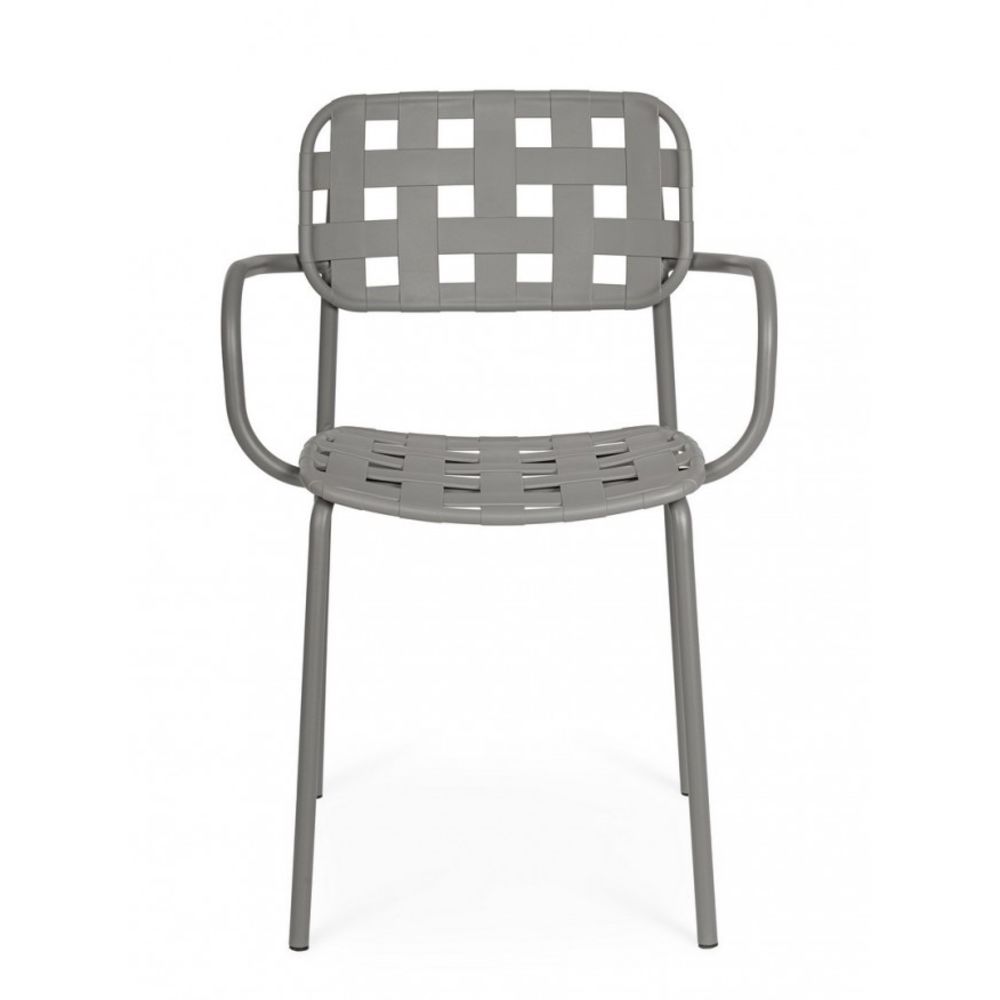 set di 4 sedie clover in polipropilene grigio e struttura acciaio, con braccioli, ambientazione su terrazza, veranda o prato