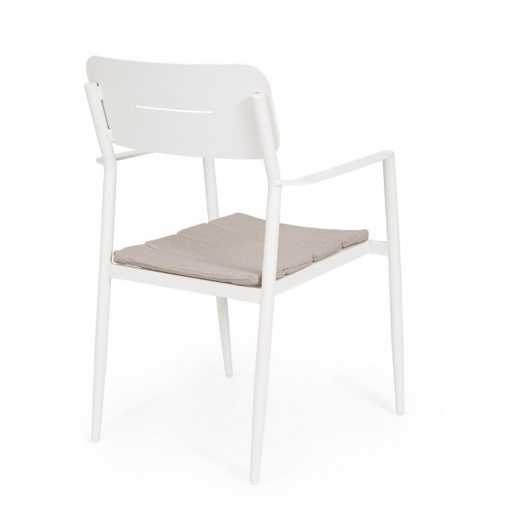 set di 4 sedie nebula in alluminio bianco con cuscino tortora impermeabile, con braccioli, dettaglio della finitura in...