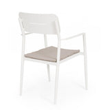 set di 4 sedie nebula in alluminio bianco con cuscino tortora impermeabile, con braccioli, dettaglio della finitura in...