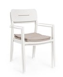 set di 4 sedie nebula in alluminio bianco con cuscino tortora impermeabile, con braccioli, modello outdoor dal design...